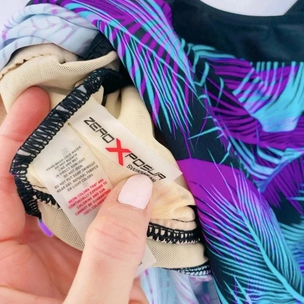 NWT Zeroxposur Plus Size Tankini Swim Top Size 2X 20W Purple Teal Feather - Picture 9 of 11
